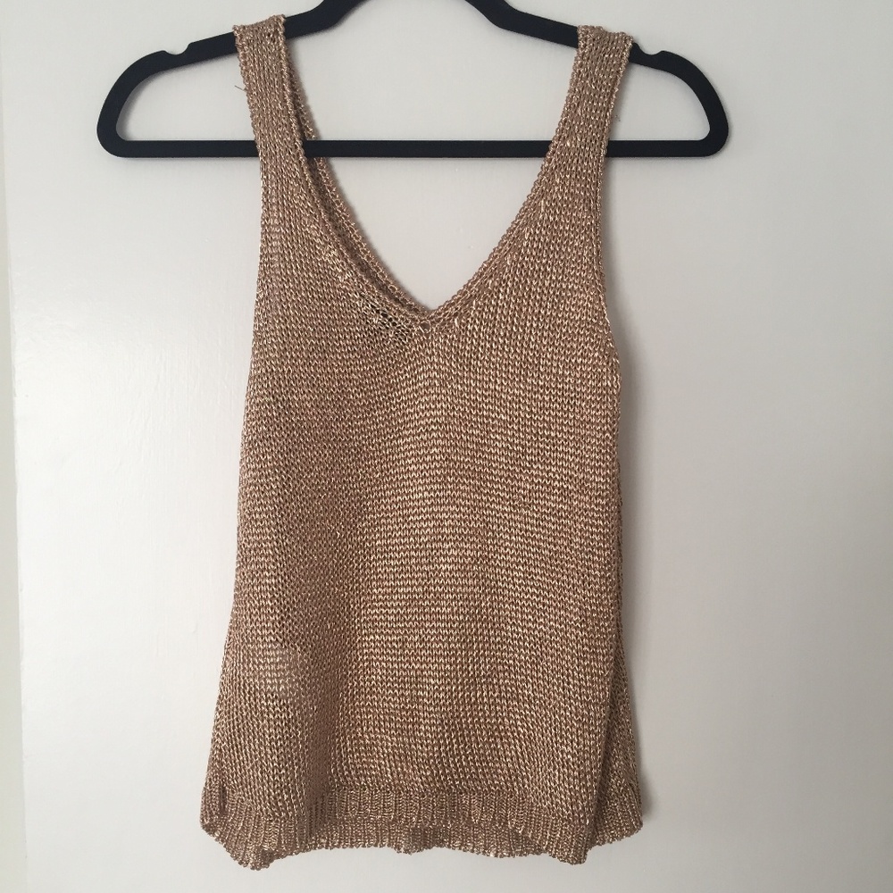 Topshop Rose Gold Metallic Knit Top